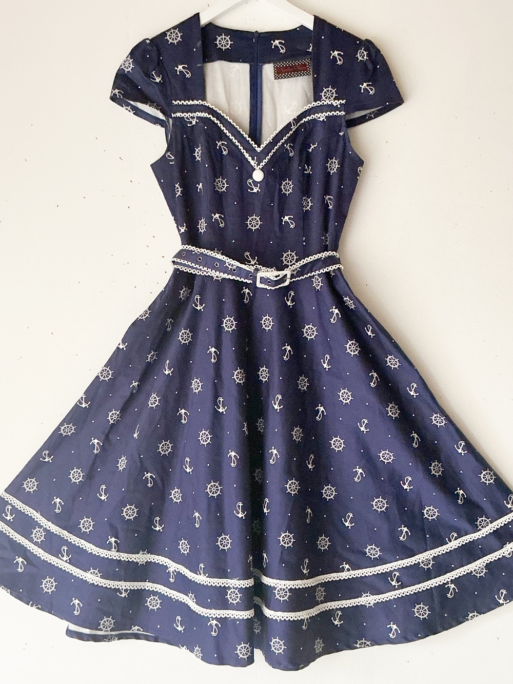 Voodoo Vixen 1950s Navy Nautical Anchor Sailor Pinup Fit & Flare Dress Size M